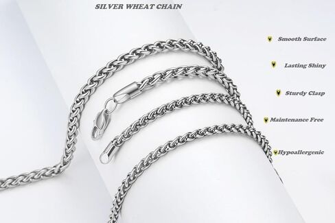 FOSIR Silver Wheat Chain Necklace for Men and Women, Stainless Steel Chains for Men, 2.5mm 3mm 4mm 5mm Mens Necklaces in Kuwait