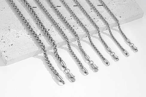 FOSIR Silver Wheat Chain Necklace for Men and Women, Stainless Steel Chains for Men, 2.5mm 3mm 4mm 5mm Mens Necklaces in Kuwait