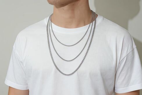 FOSIR Silver Wheat Chain Necklace for Men and Women, Stainless Steel Chains for Men, 2.5mm 3mm 4mm 5mm Mens Necklaces in Kuwait