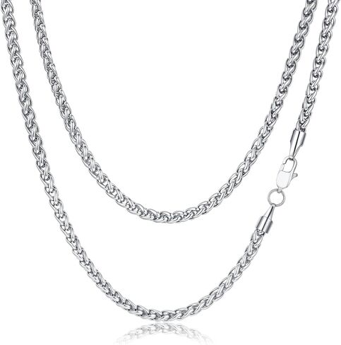 FOSIR Silver Wheat Chain Necklace for Men and Women, Stainless Steel Chains for Men, 2.5mm 3mm 4mm 5mm Mens Necklaces in Kuwait