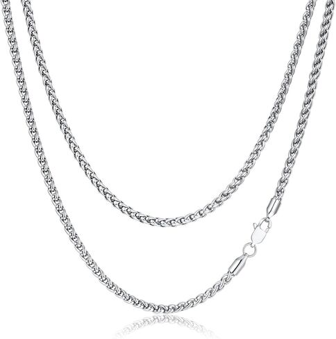 FOSIR Silver Wheat Chain Necklace for Men and Women, Stainless Steel Chains for Men, 2.5mm 3mm 4mm 5mm Mens Necklaces in Kuwait