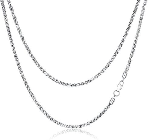 FOSIR Silver Wheat Chain Necklace for Men and Women, Stainless Steel Chains for Men, 2.5mm 3mm 4mm 5mm Mens Necklaces in Kuwait