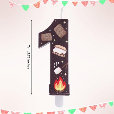 Number 1 First Birthday Candle, 2.76in Cute 1st Cake Candle with Stick One Cake Topper for First Birthday Party Decorations Anniversaries Celebrations Party Supplies (S’Mores & Chocolate) in Saudi Arabia