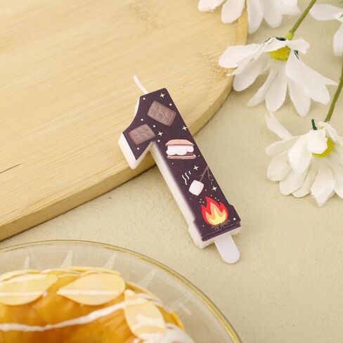 Number 1 First Birthday Candle, 2.76in Cute 1st Cake Candle with Stick One Cake Topper for First Birthday Party Decorations Anniversaries Celebrations Party Supplies (S’Mores & Chocolate) in Saudi Arabia