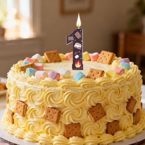 Number 1 First Birthday Candle, 2.76in Cute 1st Cake Candle with Stick One Cake Topper for First Birthday Party Decorations Anniversaries Celebrations Party Supplies (S’Mores & Chocolate) in Saudi Arabia