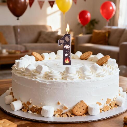 Number 1 First Birthday Candle, 2.76in Cute 1st Cake Candle with Stick One Cake Topper for First Birthday Party Decorations Anniversaries Celebrations Party Supplies (S’Mores & Chocolate) in Saudi Arabia