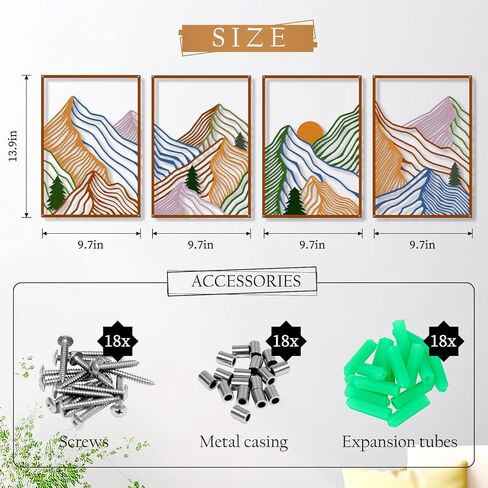 KOYILTD 4 Pcs Colorful Large Abstract Mountain Metal Wall Art 3D Textured Minimalist Mountain Wall Decor Art Mountain Wall Art Decor for Home Living Room Bedroom Study (Colorful) in Saudi Arabia