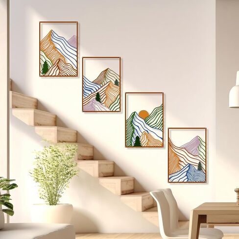 KOYILTD 4 Pcs Colorful Large Abstract Mountain Metal Wall Art 3D Textured Minimalist Mountain Wall Decor Art Mountain Wall Art Decor for Home Living Room Bedroom Study (Colorful) in Saudi Arabia
