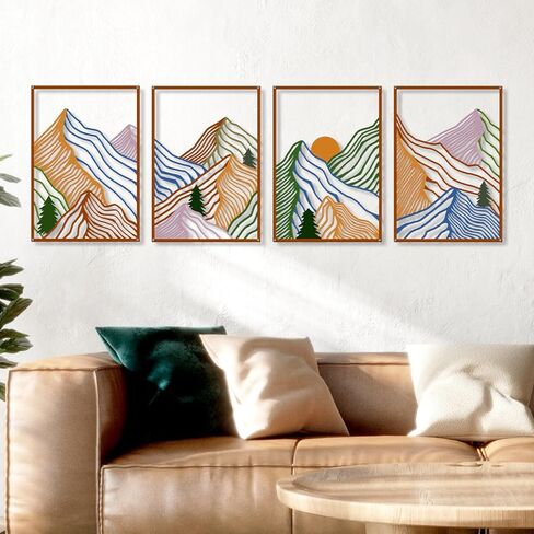 KOYILTD 4 Pcs Colorful Large Abstract Mountain Metal Wall Art 3D Textured Minimalist Mountain Wall Decor Art Mountain Wall Art Decor for Home Living Room Bedroom Study (Colorful) in Saudi Arabia