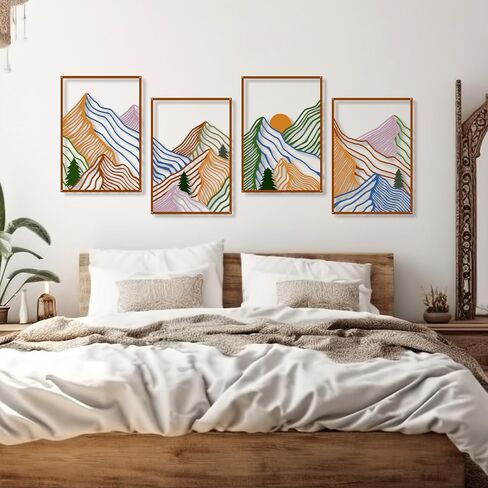 KOYILTD 4 Pcs Colorful Large Abstract Mountain Metal Wall Art 3D Textured Minimalist Mountain Wall Decor Art Mountain Wall Art Decor for Home Living Room Bedroom Study (Colorful) in Saudi Arabia