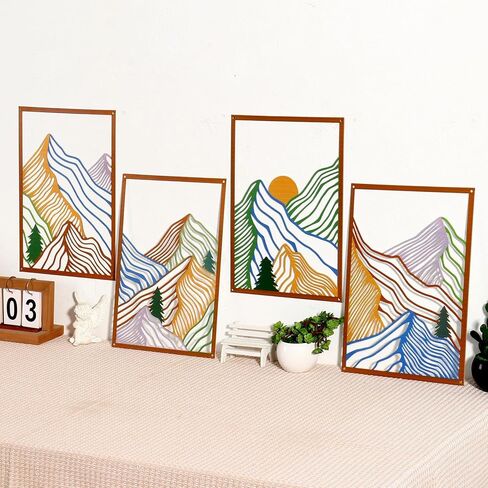 KOYILTD 4 Pcs Colorful Large Abstract Mountain Metal Wall Art 3D Textured Minimalist Mountain Wall Decor Art Mountain Wall Art Decor for Home Living Room Bedroom Study (Colorful) in Saudi Arabia