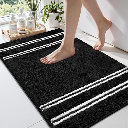 Arenarug Bathroom Rugs 17x24 Extra Soft Absorbent Bath Mat Chenille Non Slip Shower Mat Rubber Backing Machine Washable Bath Mats for Bathroom Shaggy Black Bath Rugs for Tub, Hallway in Saudi Arabia