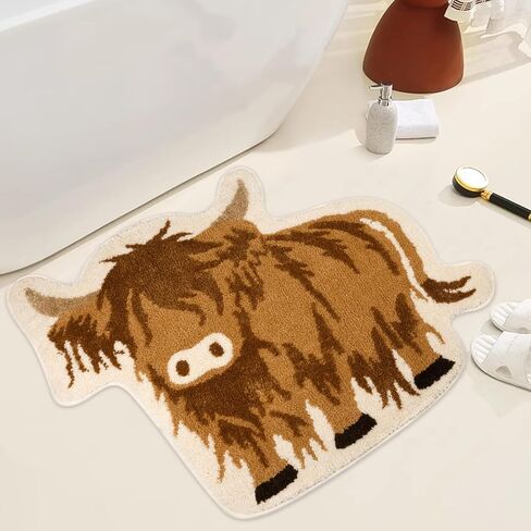 Fyzzra Bathroom Rug - Highland Cow Bathroom Mat Cow Print Rug CuteRug for Western Home Decor, 31X28 inch Bathroom Rugs Non Slip Washable for Kids Room, Kitchen in Saudi Arabia