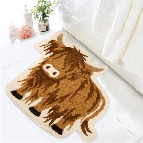 Fyzzra Bathroom Rug - Highland Cow Bathroom Mat Cow Print Rug CuteRug for Western Home Decor, 31X28 inch Bathroom Rugs Non Slip Washable for Kids Room, Kitchen in Saudi Arabia