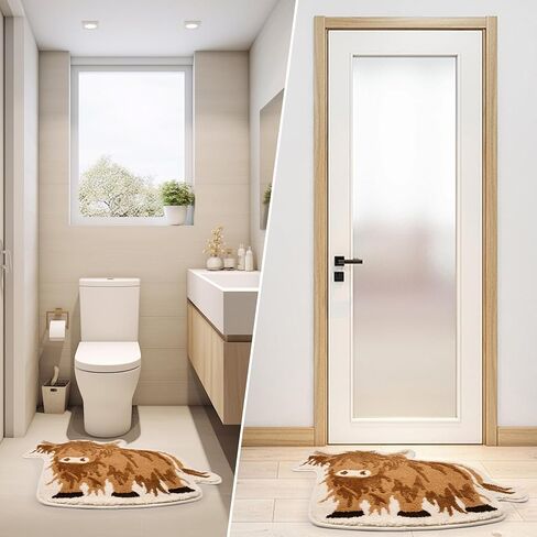 Fyzzra Bathroom Rug - Highland Cow Bathroom Mat Cow Print Rug CuteRug for Western Home Decor, 31X28 inch Bathroom Rugs Non Slip Washable for Kids Room, Kitchen in Saudi Arabia