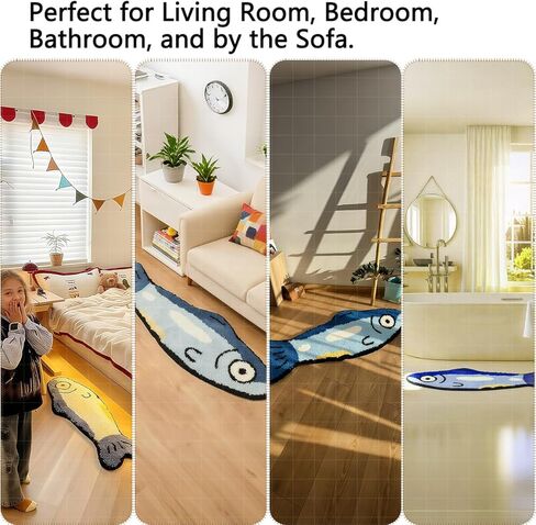 Cute Fish Bath Mat for Bathroom,Non-Slip Absorbent Bathroom Fish Rug,Fun Bath Mat can be Machine Washed 47.2" x 15.7" (Blue) in Saudi Arabia