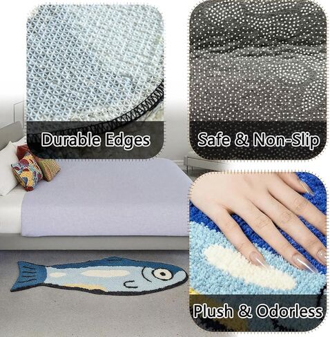 Cute Fish Bath Mat for Bathroom,Non-Slip Absorbent Bathroom Fish Rug,Fun Bath Mat can be Machine Washed 47.2" x 15.7" (Blue) in Saudi Arabia