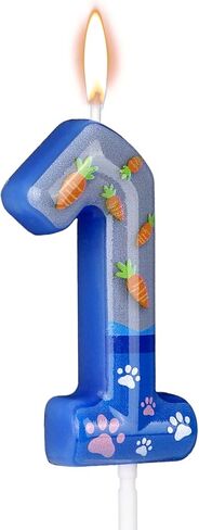 Rabbit Birthday Candle, Blue Animal Themed Number Candles Carrot and Paw Prints Happy Birthday Cake Toppers Cute Cake Decoration for Kids Birthdays Favor Jungle Safari Party Supplies (4) in Saudi Arabia