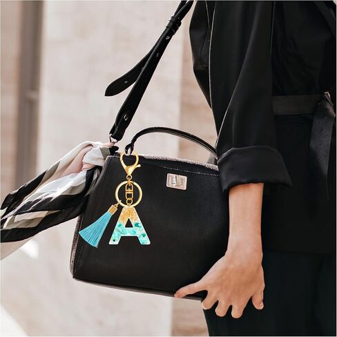 Initial Letter Keychains for Girls Women Cyan Cute Tassel Keychain for Backpack School Bag in Saudi Arabia