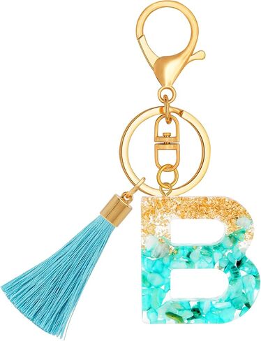 Initial Letter Keychains for Girls Women Cyan Cute Tassel Keychain for Backpack School Bag in Saudi Arabia