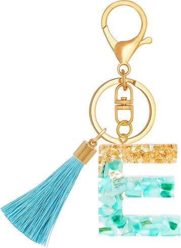 Initial Letter Keychains for Girls Women Cyan Cute Tassel Keychain for Backpack School Bag in Saudi Arabia