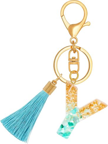 Initial Letter Keychains for Girls Women Cyan Cute Tassel Keychain for Backpack School Bag in Saudi Arabia