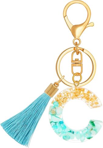 Initial Letter Keychains for Girls Women Cyan Cute Tassel Keychain for Backpack School Bag in Saudi Arabia