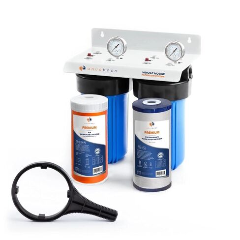 Aquaboon 3-Stage Whole House Water Filter System for Sediment & Odors Reduction Comes with 10" House Water Filters, Wrench, Bracket, Gauge & Release in Kuwait