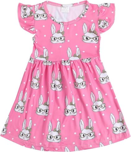 Easter Toddler Girl Dress Bunny Eggs Rabbit Print Short Sleeve Outfits 3-8Y in Saudi Arabia
