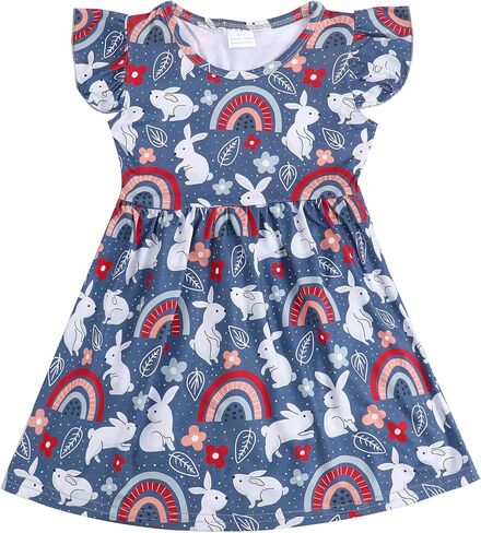 Easter Toddler Girl Dress Bunny Eggs Rabbit Print Short Sleeve Outfits 3-8Y in Saudi Arabia