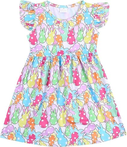 Easter Toddler Girl Dress Bunny Eggs Rabbit Print Short Sleeve Outfits 3-8Y in Saudi Arabia