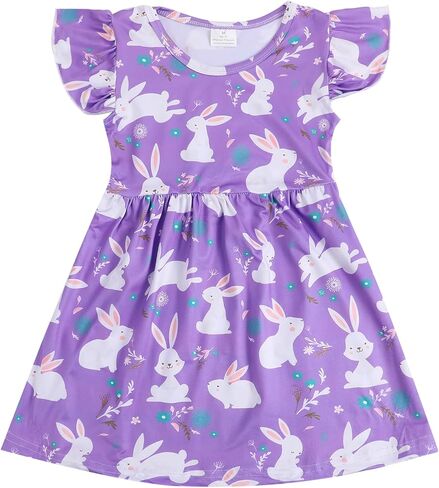 Easter Toddler Girl Dress Bunny Eggs Rabbit Print Short Sleeve Outfits 3-8Y in Saudi Arabia