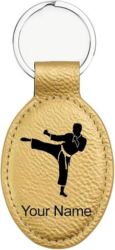 LaserGram Oval Keychain, Karate Man, Personalized Engraving Included (Dark Blue) in Saudi Arabia