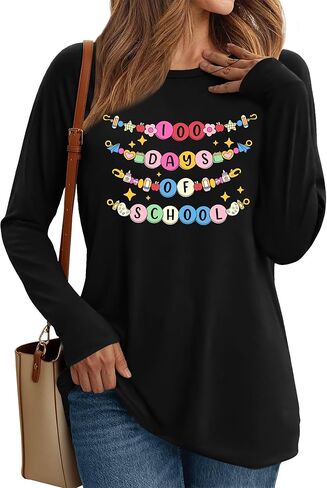 YI XIANG RAN 100 Days of School Shirt Teacher School Days Shirts 100 Days Celebration Gifts Women Casual Long Sleeve Tops in Saudi Arabia