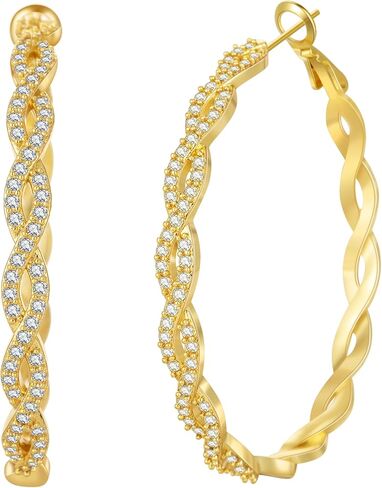 Senteria حلق من الفضة الاسترليني للنساء لا يسبب الحساسية S925 أقراط حلقية فضية خفيفة الوزن كبيرة ملتوية حلق مع زركونيا مكعب AAAAA للنساء 30/40/50/60 مم in Kuwait