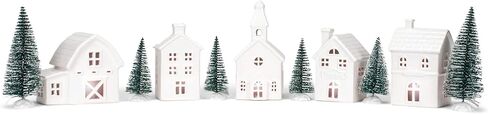تماثيل على الطاولة من Mark Feldstein & Associates Village with Trees Winter White الخزف المزجج للعطلات، مجموعة من 11 قطعة، 7 بوصات in Saudi Arabia