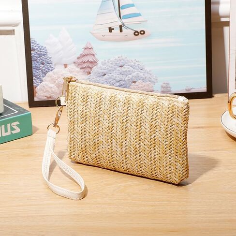 Portable Coin Wallet with Zipper Coin Bag,Women Wallet Long Wristlet Purse Clutch Handbag-Beige in Saudi Arabia