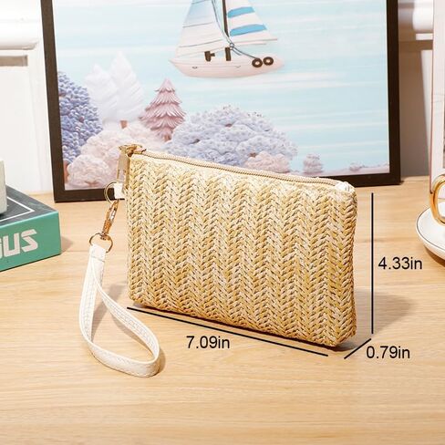 Portable Coin Wallet with Zipper Coin Bag,Women Wallet Long Wristlet Purse Clutch Handbag-Beige in Saudi Arabia