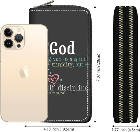 FVAENDHIO Women's Large Capacity Wallet PU Leather Double Zipper Clutch Purse Multifunctional Wallet with Removable Wristlet Strap for Smart Phone/Coin/Card/Cash, Bible Verse Quotes 2 Timothy 1:7 in Saudi Arabia