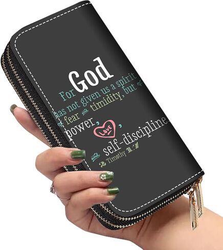 FVAENDHIO Women's Large Capacity Wallet PU Leather Double Zipper Clutch Purse Multifunctional Wallet with Removable Wristlet Strap for Smart Phone/Coin/Card/Cash, Bible Verse Quotes 2 Timothy 1:7 in Saudi Arabia