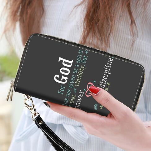 FVAENDHIO Women's Large Capacity Wallet PU Leather Double Zipper Clutch Purse Multifunctional Wallet with Removable Wristlet Strap for Smart Phone/Coin/Card/Cash, Bible Verse Quotes 2 Timothy 1:7 in Saudi Arabia