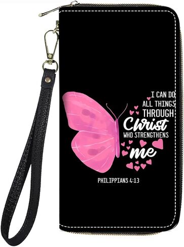 FVAENDHIO Women's Large Capacity Wallet PU Leather Double Zipper Clutch Purse Multifunctional Wallet with Removable Wristlet Strap for Smart Phone/Coin/Card/Cash, Bible Verse Quotes 2 Timothy 1:7 in Saudi Arabia