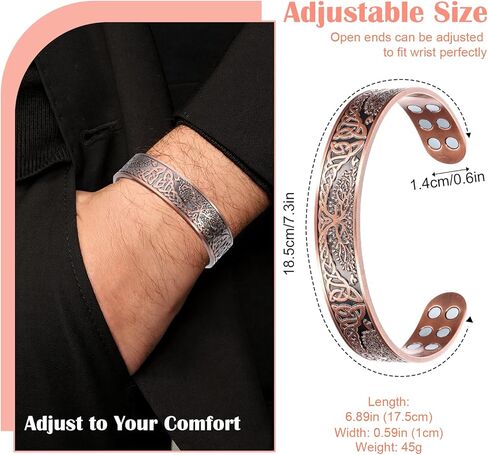 Sibba Copper Bracelet for Men Premium Vintage Bracelet 99.9% Pure Copper Zinc Alloy Adjustable Men's Jewelry Balance Vintage Adjustable Jewelry Gift in Saudi Arabia