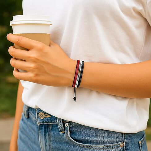 Flag Bracelet | Adjustable Handmade Flag Bracelet | Handcrafted Beaded Flag Bracelet | Beaded and Boho Style Rope Bracelet | Patriotic Flag Bracelet in Saudi Arabia