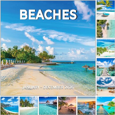 2025 Calendar, 2025 Wall Calendar, Beaches Calendar 2025 from Jan 2025 - Dec 2025, 12" x 24" (Open), 12-Month Seaside Landscape Calendar, Large Blocks, Thick Paper, Hanging Holes, Ample Writing Space in Kuwait