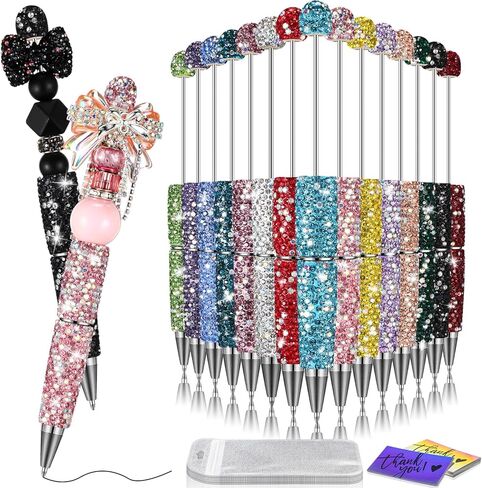 Tondiamo 15 PCS Glitter Beadable Abens Full Rhinestone Fancs Abens for Beads Diy Diamond Pens Pen Kit Cute Journaling point fun bling ballpoin in Kuwait