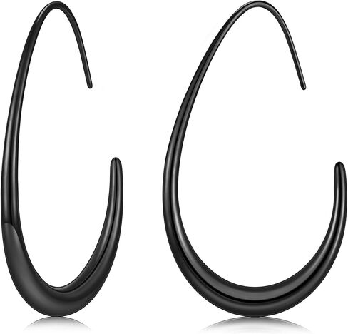 أقراط دائرية على شكل دمعة مطلية بالذهب عيار 14 قيراط من سوفيسي للنساء، خفيفة الوزن من الفولاذ المقاوم للصدأ بيضاوية الشكل تسحب من خلال أقراط دائرية ذهبية للنساء in Kuwait