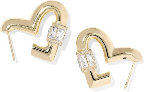 Kendra Scott, Women's, Emery Heart Hoop Earrings, Gold White Cz, One Size in Saudi Arabia