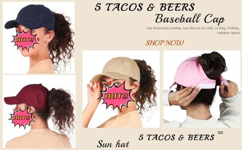 5 TACOS & BEERS Women's Baseball Cap with Ponytail Opening Satin Lined Double Layer Hair Protection Hats Athletic Sports Hat in Saudi Arabia