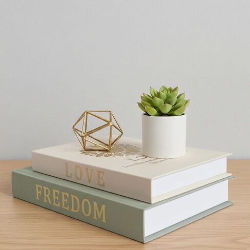 VEKALON Decorative Faux Book Decor - Set of 2 Linen Golden Butterfly Sunflower Fake Book Storage Box for Coffee Table,Bookshelf and Home Decoration(Sage Beige) in Saudi Arabia